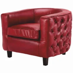 Casa Padrino Luxus Chesterfield Echtleder Sessel Rot / Schwarz - Leder Möbel
