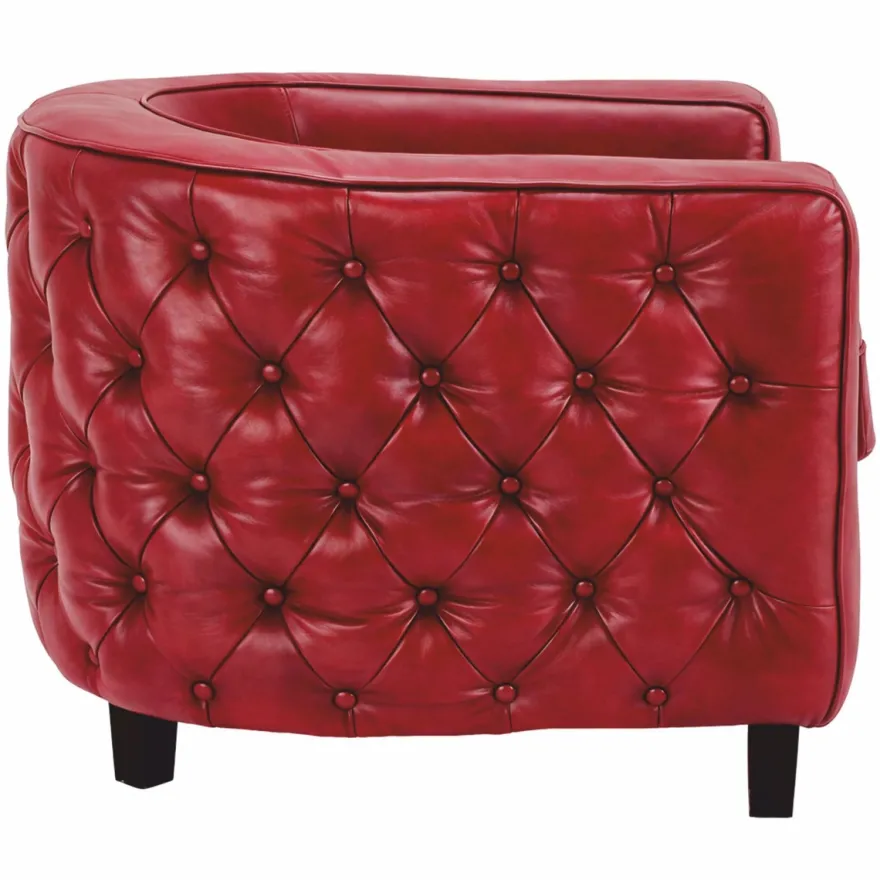 Casa Padrino Luxus Chesterfield Echtleder Sessel Rot / Schwarz - Leder Möbel