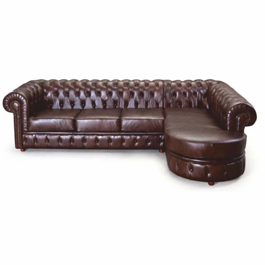 Casa Padrino Luxus Chesterfield Leder Ecksofa Dunkelbraun 293 cm - Chesterfield Möbel