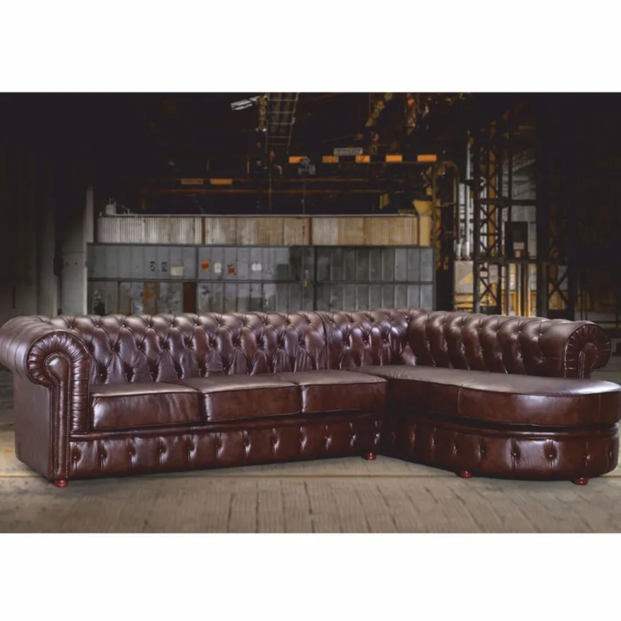 Casa Padrino Luxus Chesterfield Leder Ecksofa Dunkelbraun 293 cm - Chesterfield Möbel
