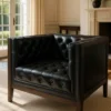 Casa Padrino Luxus Chesterfield Leder Sessel Schwarz / Braun 91 x 78 x H. 72 cm - Chesterfield Echtleder Wohnzimmer Sessel - Chesterfield Möbel - Echtleder Möbel - Luxus Möbel