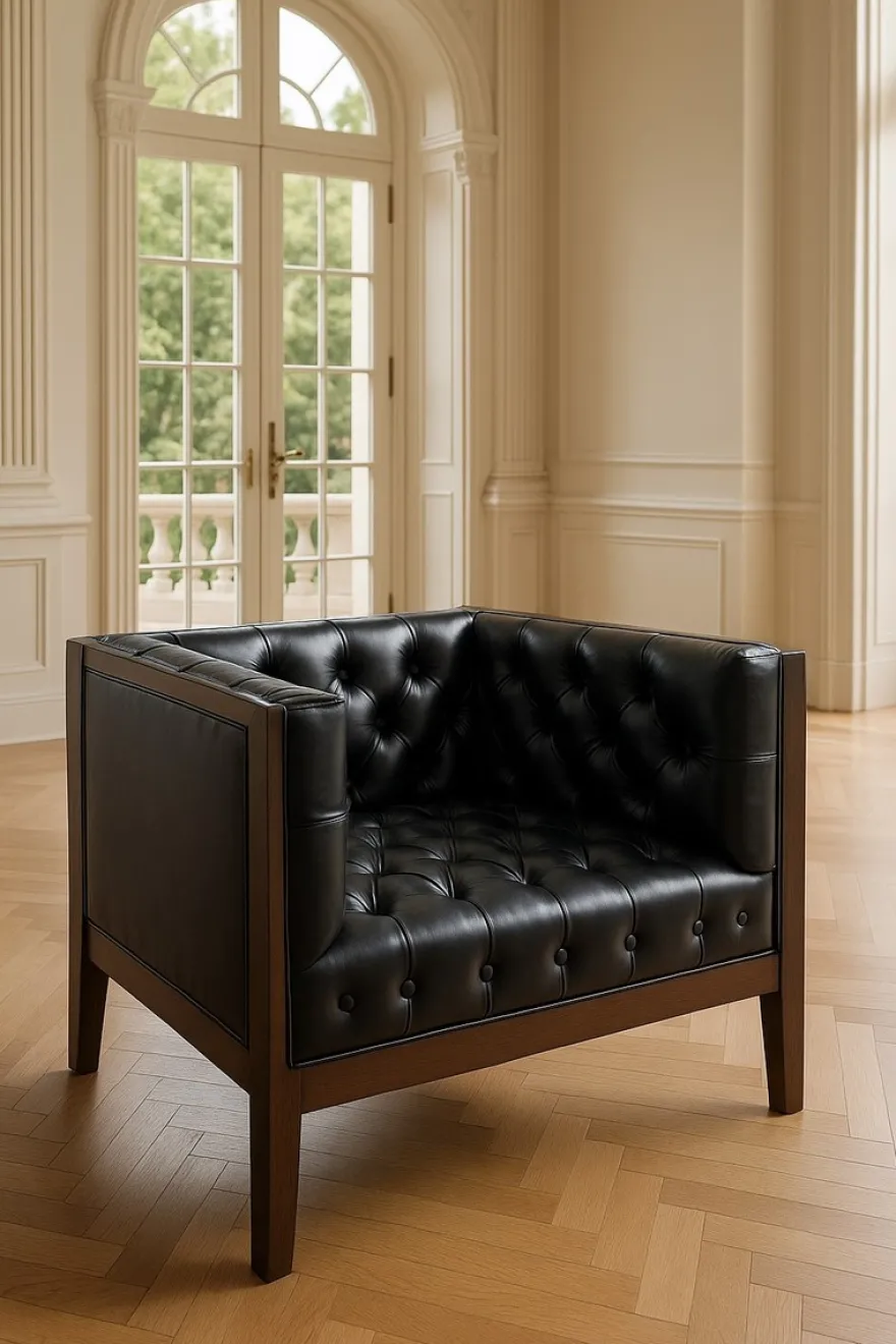 Casa Padrino Luxus Chesterfield Leder Sessel Schwarz / Braun 91 x 78 x H. 72 cm - Chesterfield Echtleder Wohnzimmer Sessel - Chesterfield Möbel - Echtleder Möbel - Luxus Möbel