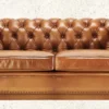Casa Padrino Luxus Chesterfield Echtleder Schlafsofa Hellbraun / Braun 220 cm - Echtleder Möbel