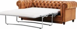 Casa Padrino Luxus Chesterfield Echtleder Schlafsofa Hellbraun / Braun 220 cm - Echtleder Möbel