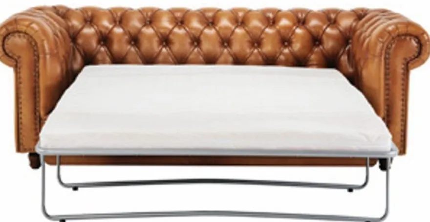 Casa Padrino Luxus Chesterfield Echtleder Schlafsofa Hellbraun / Braun 220 cm - Echtleder Möbel