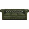 Casa Padrino Luxus Chesterfield Leder 3er Sofa Vintage Dunkelgrün / Dunkelbraun 210 cm