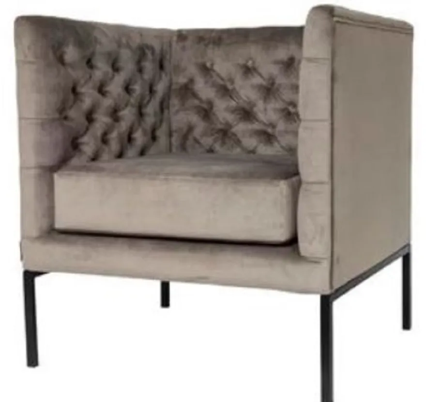 Casa Padrino Luxus Chesterfield Samt Sessel Grau / Schwarz 75 x 67 x H. 83 cm - Chesterfield Möbel