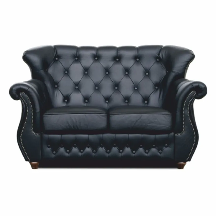Casa Padrino Luxus Chesterfield Leder Sofa Schwarz / Dunkelbraun 150 cm - Echtleder Möbel