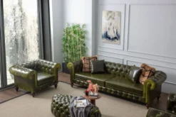Casa Padrino Luxus Chesterfield Kunstleder Sessel Grün / Dunkelbraun 115 x 90 x H. 75 cm - Wohnzimmer Sofa - Wohnzimmer Möbel - Luxus Möbel - Luxus Wohnzimmer Einrichtung - Möbel Luxus