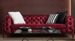 Casa Padrino Luxus Chesterfield Sofa Bordeauxrot 235 x 98 x H. 72 cm - Wohnzimmer Sofa - Chesterfield Wohnzimmer Möbel