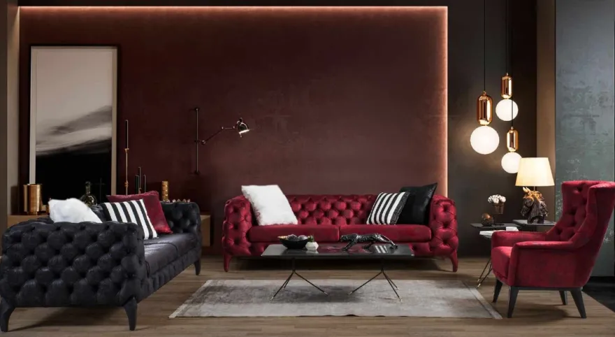Casa Padrino Luxus Chesterfield Sofa Bordeauxrot 235 x 98 x H. 72 cm - Wohnzimmer Sofa - Chesterfield Wohnzimmer Möbel