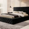 Casa Padrino Luxus Chesterfield Samt Doppelbett mit Matratze Schwarz - Verschiedene Größen