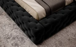 Casa Padrino Luxus Chesterfield Samt Doppelbett mit Matratze Schwarz - Verschiedene Größen