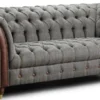Casa Padrino Luxus Chesterfield 2er Sofa Grau / Dunkelbraun 200 x 95 x H. 85 cm - Wohnzimmer Sofa mit Echtleder - Chesterfield Wohnzimmer Möbel