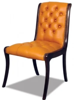 Casa Padrino Luxus Chesterfield Leder Esszimmer Stuhl 4er Set Orange / Dunkelbraun 50 x 47 x H. 95 cm - Chesterfield Echtleder Küchenstühle - Chesterfield Möbel - Leder Möbel - Luxus Möbel