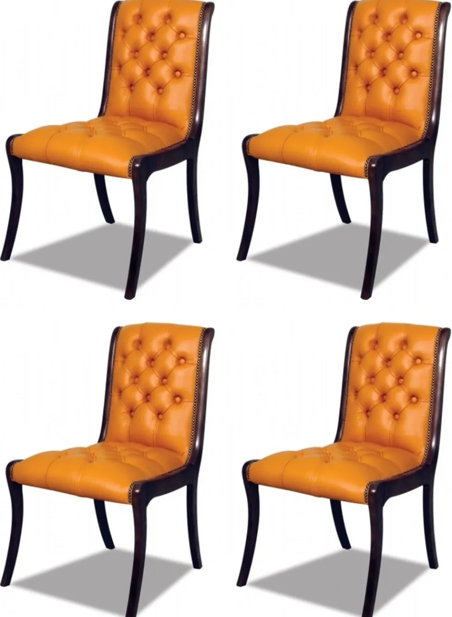 Casa Padrino Luxus Chesterfield Leder Esszimmer Stuhl 4er Set Orange / Dunkelbraun 50 x 47 x H. 95 cm - Chesterfield Echtleder Küchenstühle - Chesterfield Möbel - Leder Möbel - Luxus Möbel