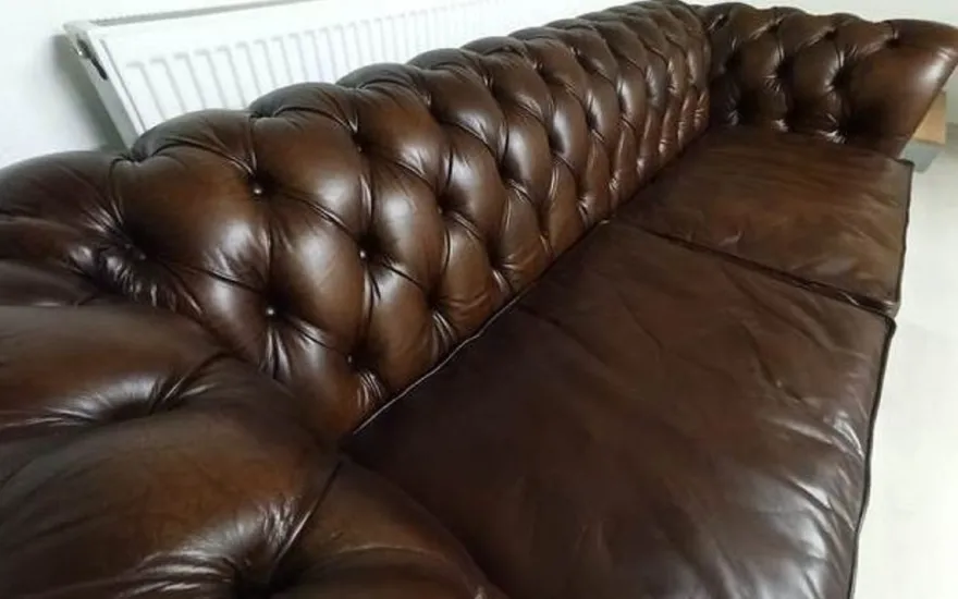 Casa Padrino Luxus Chesterfield Leder Sofa Vintage Dunkelbraun 240 x 100 x H. 80 cm - Echtleder Wohnzimmer Sofa - Wohnzimmer Möbel - Chesterfield Möbel - Luxus Möbel - Luxus Wohnzimmer Einrichtung