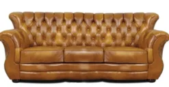 Casa Padrino Luxus Chesterfield Echtleder 3er Sofa Braun 200 x 85 x H. 90 cm - Echtleder Möbel