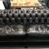 Casa Padrino Luxus Chesterfield Leder Sofa Schwarz 240 x 100 x H. 80 cm - Echtleder Wohnzimmer Sofa - Wohnzimmer Möbel - Chesterfield Möbel - Luxus Möbel - Luxus Wohnzimmer Einrichtung
