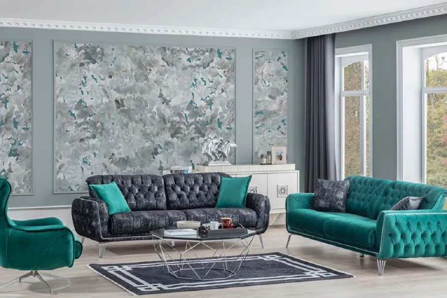 Casa Padrino Luxus Chesterfield Drehsessel Grün / Silber 86 x 82 x H. 100 cm - Wohnzimmer Sessel - Chesterfield Wohnzimmer Möbel