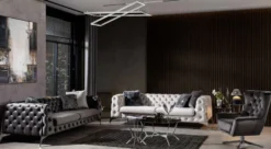 Casa Padrino Luxus Chesterfield Sofa Weiß / Silber 240 x 100 x H. 72 cm - Wohnzimmer Sofa - Chesterfield Wohnzimmer Möbel