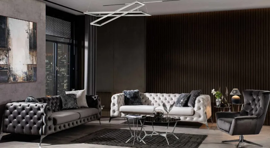 Casa Padrino Luxus Chesterfield Sofa Weiß / Silber 240 x 100 x H. 72 cm - Wohnzimmer Sofa - Chesterfield Wohnzimmer Möbel