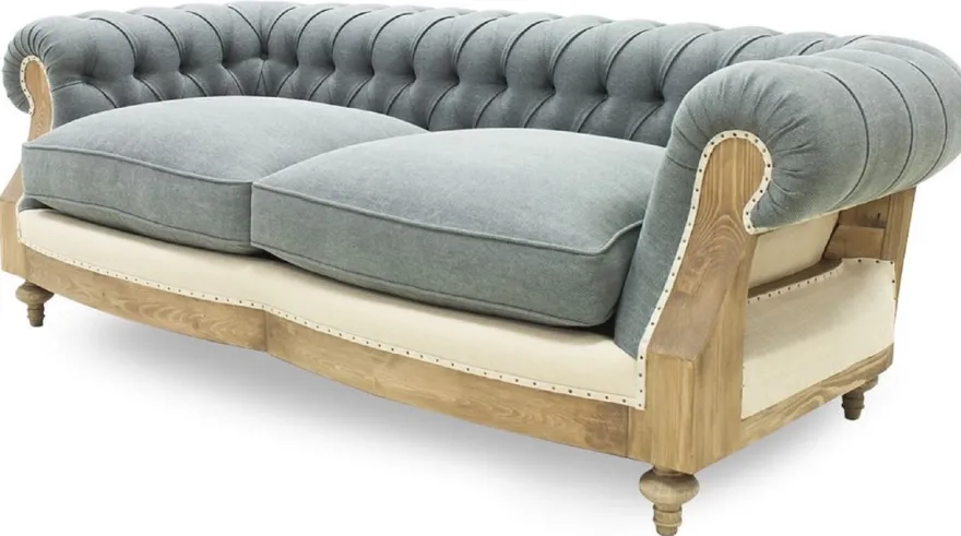 Casa Padrino Luxus Chesterfield Sofa Grau / Creme / Naturfarben 215 x 100 x H. 72 cm - Wohnzimmer Sofa - Hotel Sofa - Wohnzimmer Möbel - Chesterfield Möbel - Luxus Möbel - Luxus Einrichtung