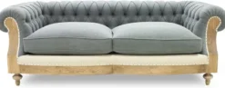 Casa Padrino Luxus Chesterfield Sofa Grau / Creme / Naturfarben 215 x 100 x H. 72 cm - Wohnzimmer Sofa - Hotel Sofa - Wohnzimmer Möbel - Chesterfield Möbel - Luxus Möbel - Luxus Einrichtung