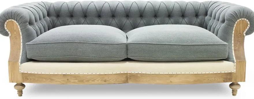Casa Padrino Luxus Chesterfield Sofa Grau / Creme / Naturfarben 215 x 100 x H. 72 cm - Wohnzimmer Sofa - Hotel Sofa - Wohnzimmer Möbel - Chesterfield Möbel - Luxus Möbel - Luxus Einrichtung