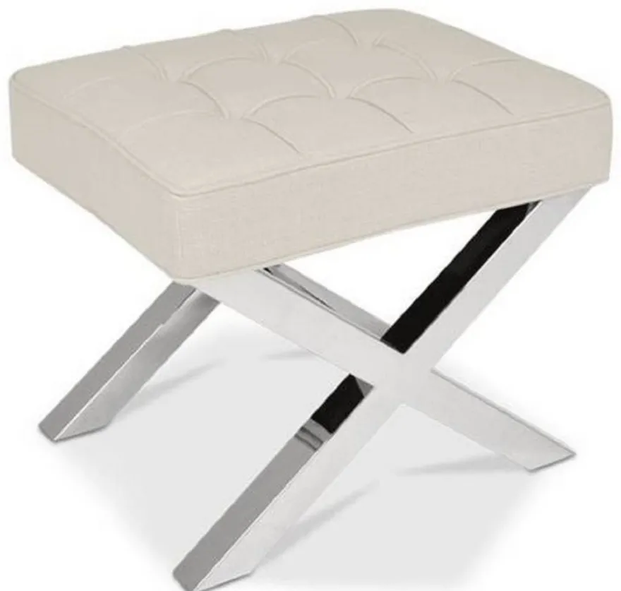 Casa Padrino Luxus Chesterfield Samt Hocker Beige / Silber 60 x 50 x H. 47 cm - Wohnzimmermöbel - Luxus Kollektion