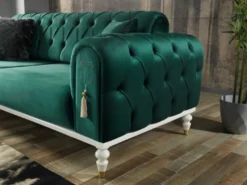 Casa Padrino Luxus Chesterfield Schlafsofa Grün / Weiß / Gold 230 x 95 x H. 83 cm - Wohnzimmer Sofa mit 3 Kissen - Luxus Wohnzimmer Möbel