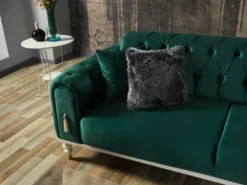 Casa Padrino Luxus Chesterfield Schlafsofa Grün / Weiß / Gold 230 x 95 x H. 83 cm - Wohnzimmer Sofa mit 3 Kissen - Luxus Wohnzimmer Möbel