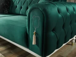 Casa Padrino Luxus Chesterfield Schlafsofa Grün / Weiß / Gold 230 x 95 x H. 83 cm - Wohnzimmer Sofa mit 3 Kissen - Luxus Wohnzimmer Möbel