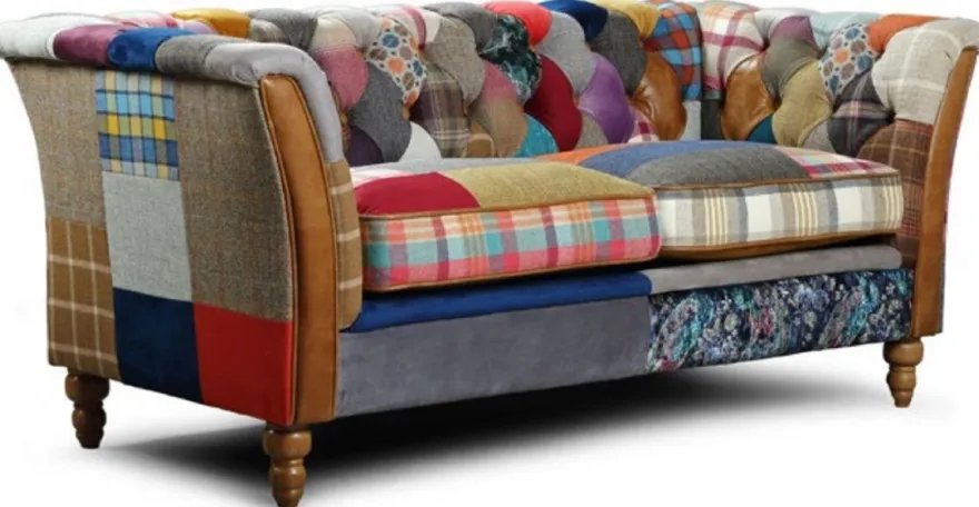 Casa Padrino Luxus Chesterfield 2er Sofa Mehrfarbig / Braun 186 x 87 x H. 77 cm - Wohnzimmer Sofa mit Echtleder - Chesterfield Wohnzimmer Möbel