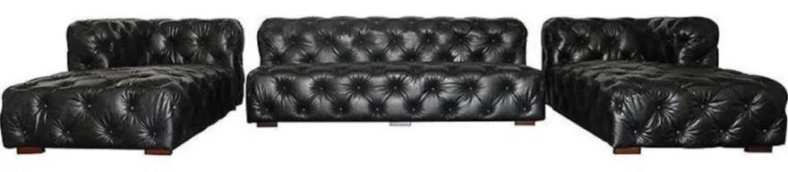 Casa Padrino Luxus Chesterfield Leder U-Form Sofa Vintage Schwarz / Braun 415 x 200 x H. 74 cm - 3-Teiliges Echtleder Wohnzimmer Sofa - Wohnzimmer Möbel - Chesterfield Möbel - Luxus Möbel