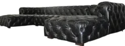 Casa Padrino Luxus Chesterfield Leder U-Form Sofa Vintage Schwarz / Braun 415 x 200 x H. 74 cm - 3-Teiliges Echtleder Wohnzimmer Sofa - Wohnzimmer Möbel - Chesterfield Möbel - Luxus Möbel