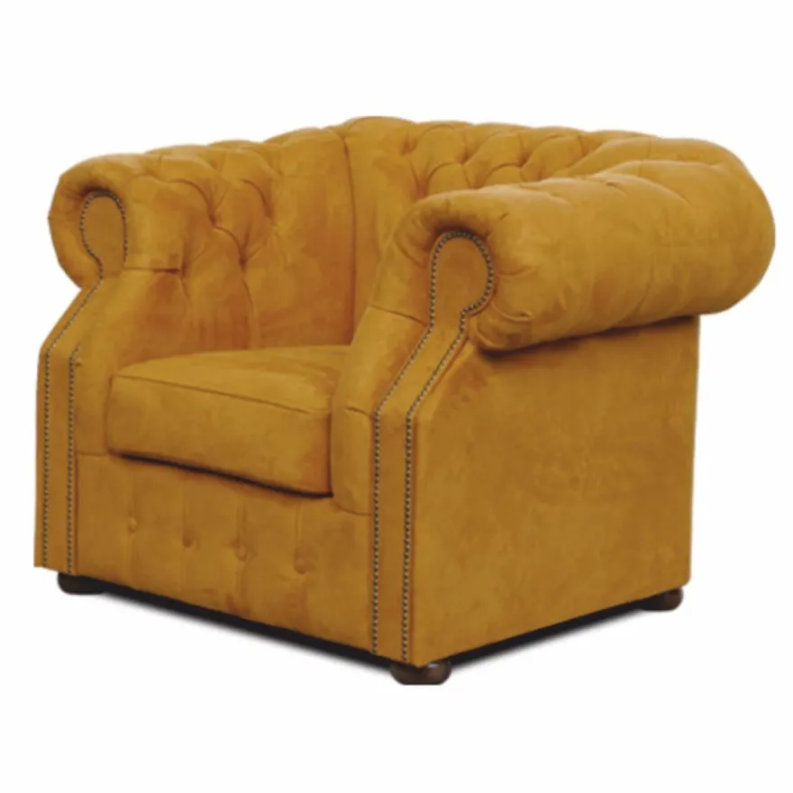 Casa Padrino Luxus Chesterfield Samt Sessel Ocker / Dunkelbraun - Chesterfield Möbel