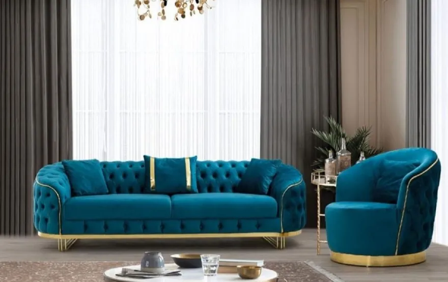 Casa Padrino Luxus Chesterfield Sessel Türkis / Gold 90 x 95 x H. 75 cm - Moderner Wohnzimmer Sessel - Chesterfield Wohnzimmer Möbel