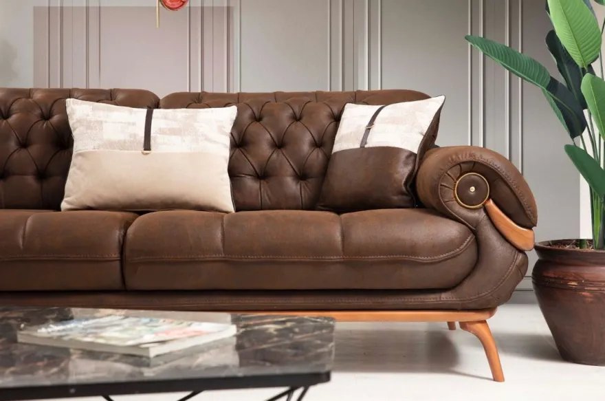 Casa Padrino Luxus Chesterfield Wohnzimmer Sofa mit verstellbaren Rückenlehnen Dunkelbraun / Braun - Chesterfield Wohnzimmer Möbel - Luxus Wohnzimmer Möbel - Luxus Möbel - Luxus Einrichtung