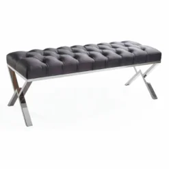 Casa Padrino Luxus Chesterfield Sitzbank Grau / Silber 120 cm - Luxus Möbel