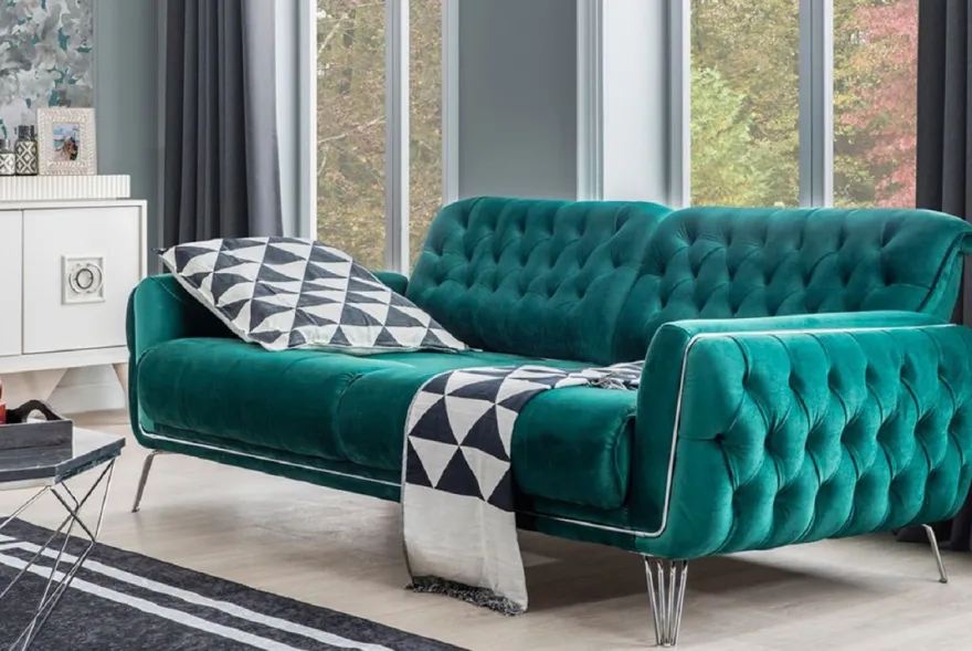 Casa Padrino Luxus Chesterfield Schlafsofa Grün / Silber 230 x 95 x H. 75 cm - Modernes Wohnzimmer Sofa - Chesterfield Wohnzimmer Möbel