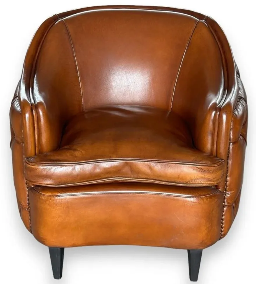 Casa Padrino Luxus Chesterfield Leder Sessel Hellbraun / Schwarz - Echtleder Wohnzimmer Möbel