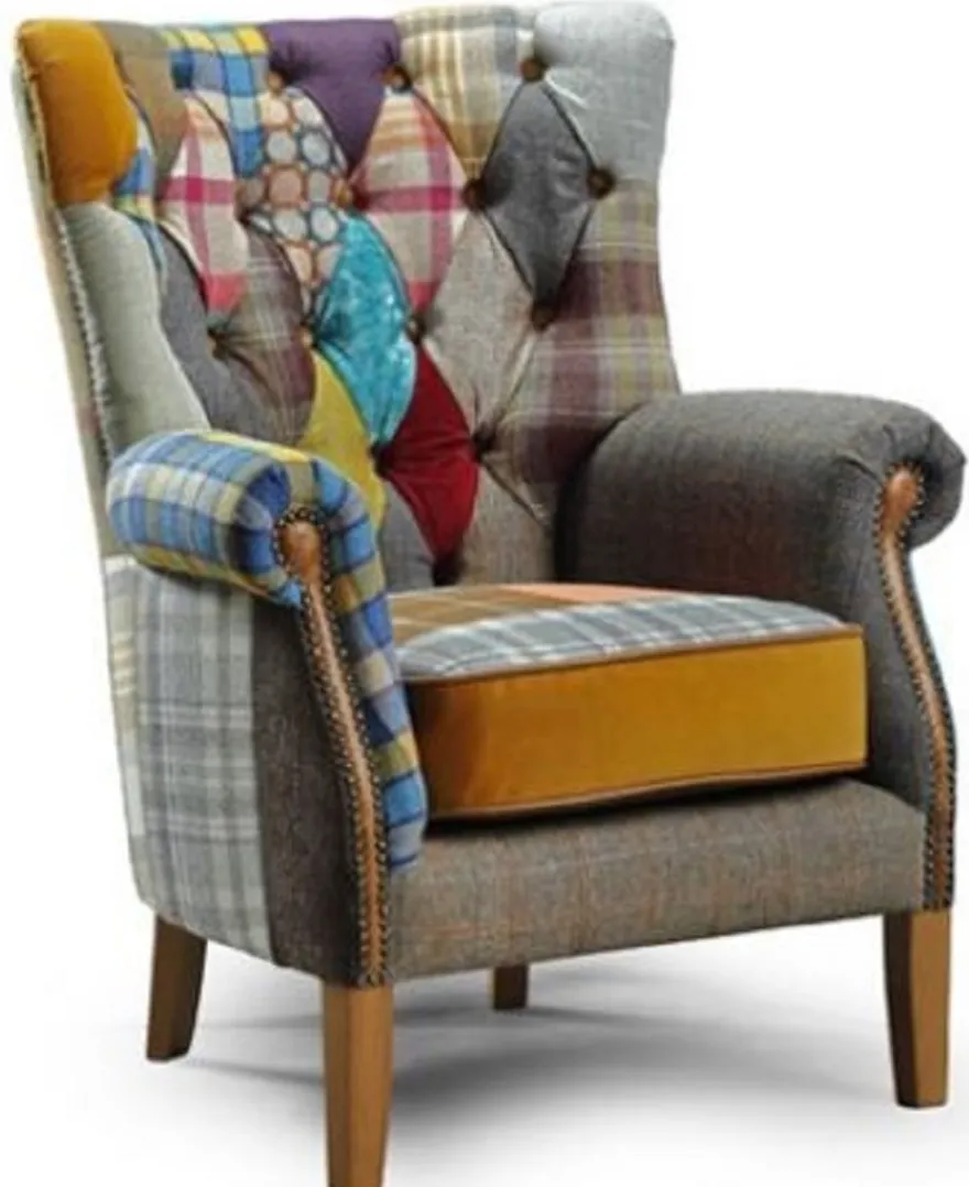 Casa Padrino Luxus Chesterfield Wohnzimmer Sessel Mehrfarbig / Grau / Braun 80 x 80 x H. 102 cm - Chesterfield Wohnzimmer Möbel