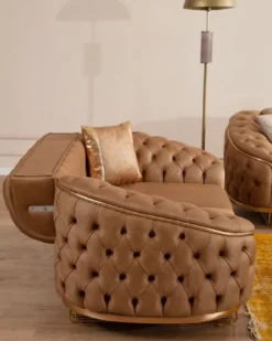 Casa Padrino Luxus Chesterfield Wohnzimmer Set Vintage Braun / Messing - 2 Luxus Chesterfield Sofas & 2 Luxus Chesterfield Sessel - Wohnzimmer Möbel - Luxus Möbel - Chesterfield Möbel
