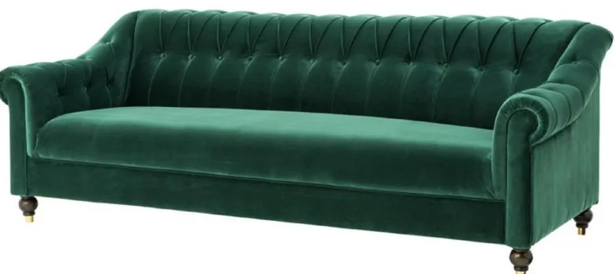Casa Padrino Luxus Chesterfield Wohnzimmer Sofa Grün / Braun / Gold 230 x 90 x H. 81,5 cm - Luxus Qualität