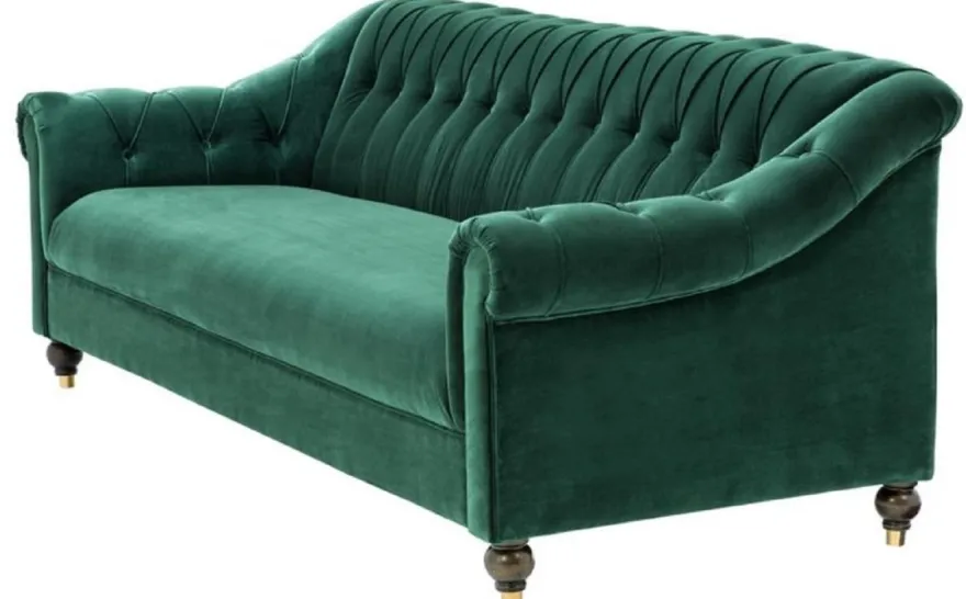 Casa Padrino Luxus Chesterfield Wohnzimmer Sofa Grün / Braun / Gold 230 x 90 x H. 81,5 cm - Luxus Qualität