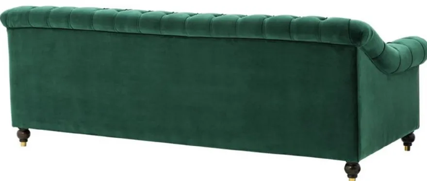 Casa Padrino Luxus Chesterfield Wohnzimmer Sofa Grün / Braun / Gold 230 x 90 x H. 81,5 cm - Luxus Qualität