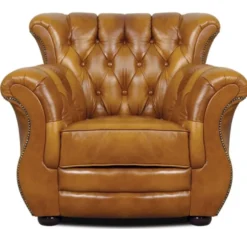 Casa Padrino Luxus Chesterfield Echtleder Sessel Braun 95 x 85 x H. 88 cm - Echtleder Möbel