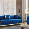 Casa Padrino Luxus Chesterfield Sessel Blau / Gold 90 x 95 x H. 75 cm - Moderner Wohnzimmer Sessel - Chesterfield Wohnzimmer Möbel