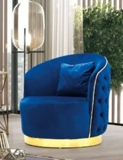 Casa Padrino Luxus Chesterfield Sessel Blau / Gold 90 x 95 x H. 75 cm - Moderner Wohnzimmer Sessel - Chesterfield Wohnzimmer Möbel